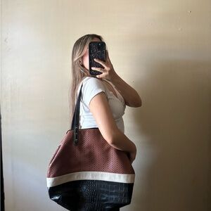 George Brown Tan Black Block Tote Bag